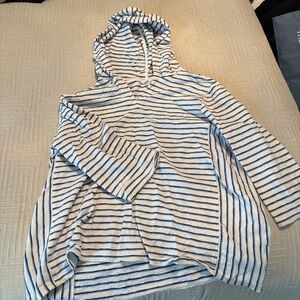J. Jill Navy and Cream Striped Hoodie Top